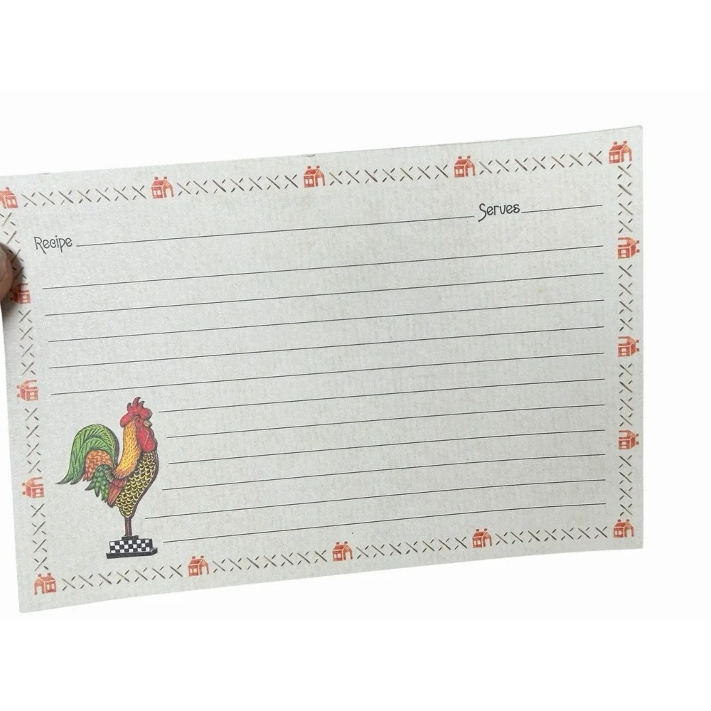 Vintage Rooster Recipe Box w Recipe Cards & Coasters Farmhouse Kitchen Decor Set